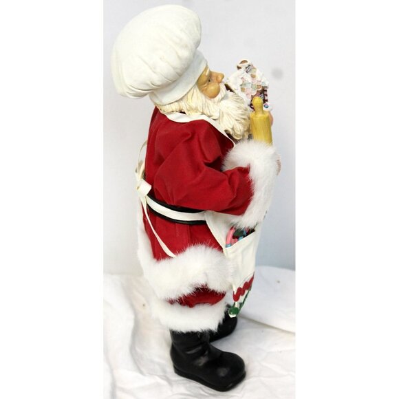 Vtg Fabric Mache Santa Baker 11" Figurine Christmas Cookie Bar Gingerbread Apron - Picture 2 of 7